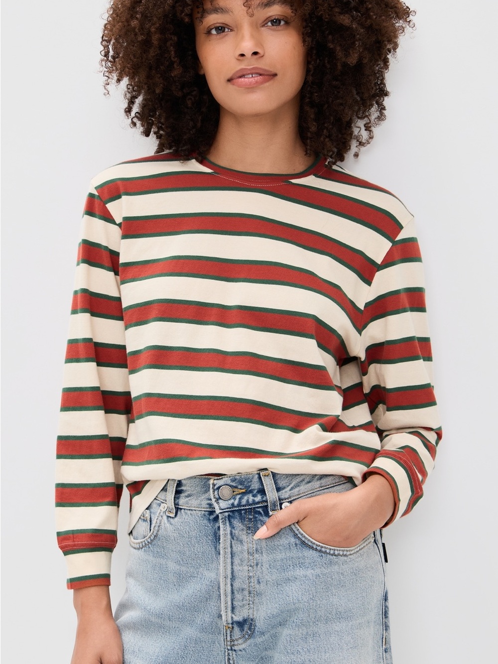 the GREAT. Campus Crew Long Sleeve Striped Tee